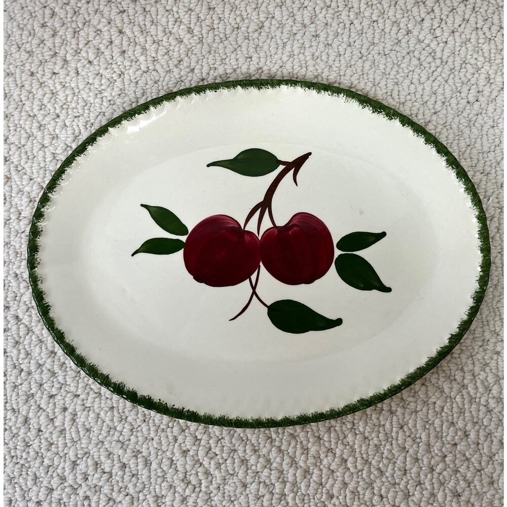 Quaker Apple Oval Platter Blue Ridge Southern Pottery Red Green Candlewick VTG 1